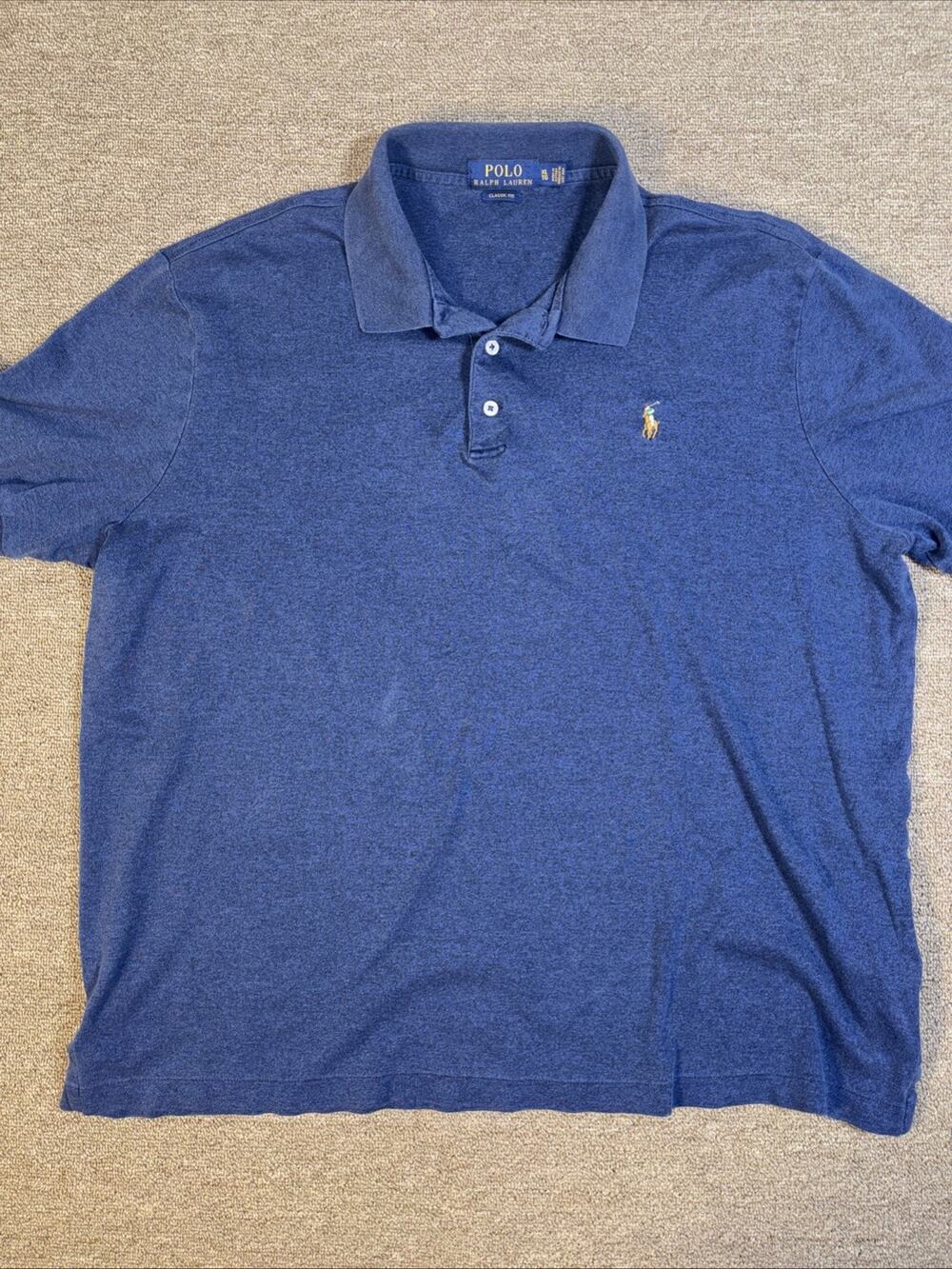 Polo Ralph Lauren Polo Shirt Mens XL Short Sleeve Blue Flesh Pony Classic Fit